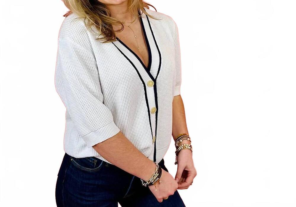 NEW KERISMA deuce cardigan in white/ navy